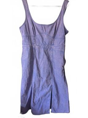 Light Purple Denim Midi Dress with Front Slit and Side Zipper